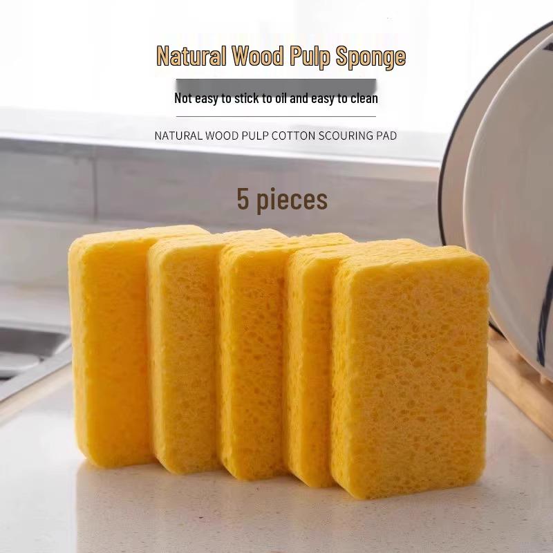 Set of 4 Natural Wood Pulp Kitchen Sponges - Magic Nano Cleaning Wipes