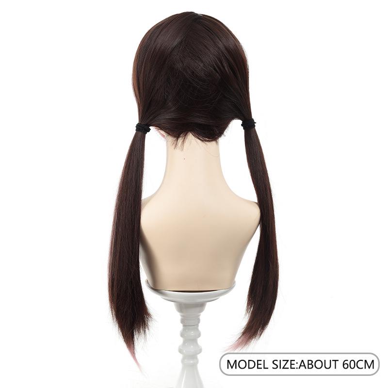 Peluca Twins Croissant Niebla de Melocotón - Peluca Lolita Japonesa Larga Recta para Mujer con Doble Cola de Caballo Negra y Rosa