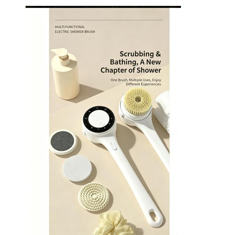 Digital Screen Electric Body Scrubber Long Handle Rotating Bath Massage Brush