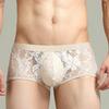 Men's Sexy Low-rise Boxer Briefs Solid Color Lace Spliced Underwear Thin Breathable Body-hugging Boxer Shorts