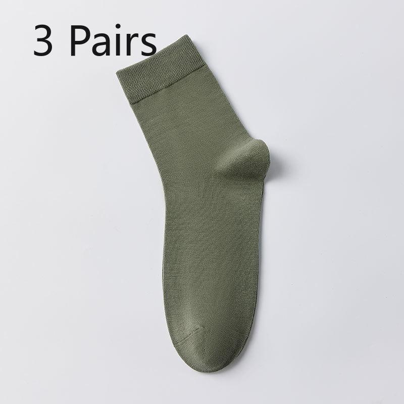 

3 Pairs Cotton Spring Pure Cotton Men s Socks, Medium Cotton Socks, Business Anti-odor, Sweat-absorbing, Antibacterial, Solid Color Long Socks 3 pairs армія зелений колір