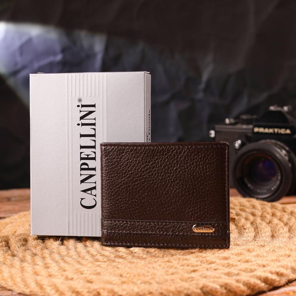 Reliable Male Clip Made of Genuine Grained Leather CANPELLINI Money Clip 21517 Brown