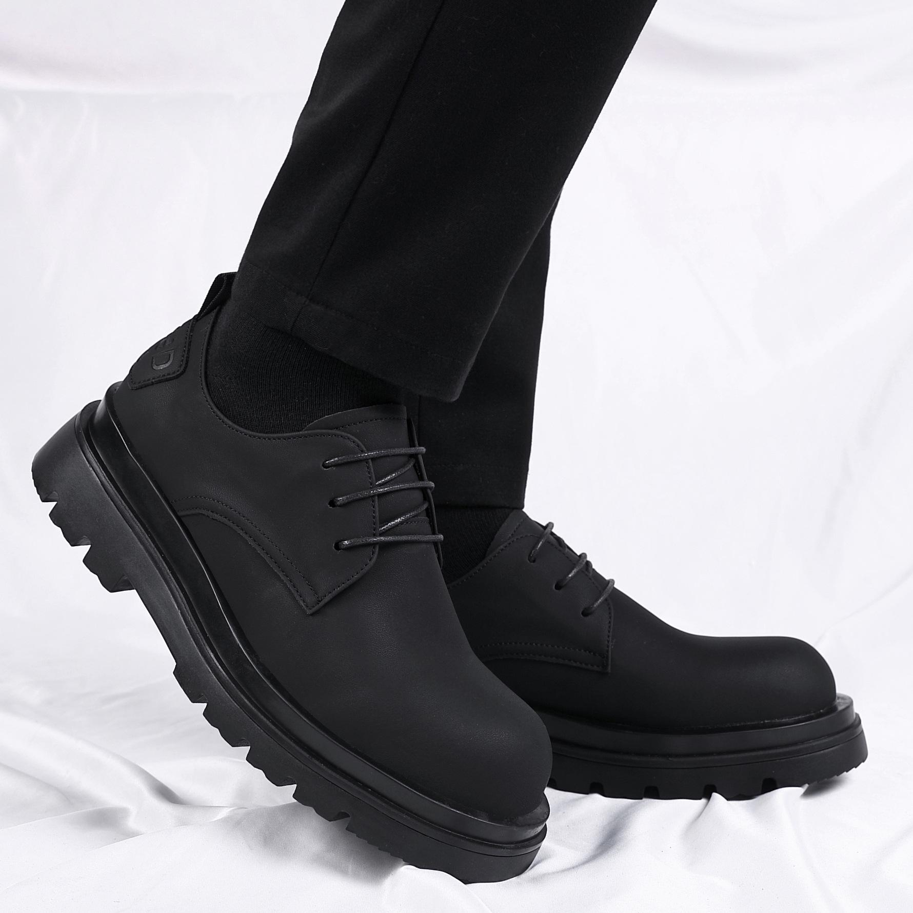 

Британский стиль темно-черные кожаные туфли трендовые мужские и женские нишевые ретро матовая кожа увеличивающие рост туфли с большой головой мужские туфли дерби на толстой подошве 44