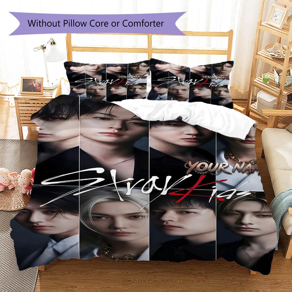Custom Name Stray Kids Mystery Bedding,Quilt Set Quilt Cover Pillowcase Home Birthday Gift (1 * duvet cover + 2 * pillowcase, without core)