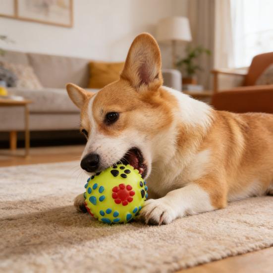 Dog Ball Chew Toy Squeaky Textured Chew Toy Fetch Ball Puppy Teething Toy for Small To Large Dogs Teeth Cleaning Anxiety Relief