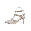 Stiletto Sandals Summer New Sharp Head Shallow Mouth Color Matching Rivets Metal Buckle Anti-slip Wear-resistant High Heels