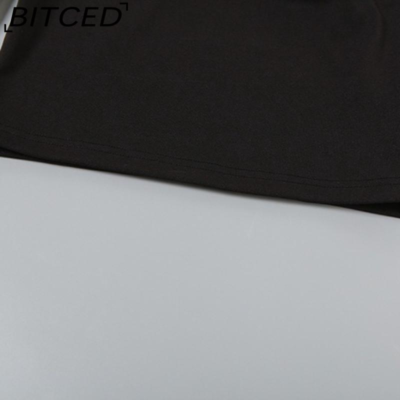 BITCED Autumn Women's Solid-Colour Slim-Fit Cropped Streetwear V-Neck Long-Sleeved Top