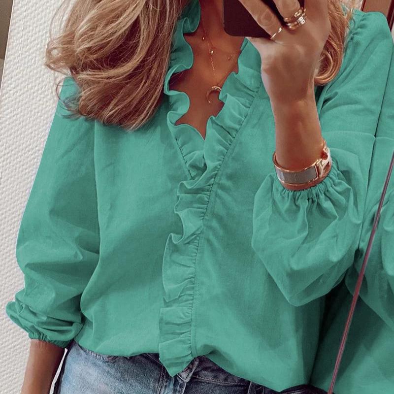 Camicia da donna con volant a maniche lunghe, nuova primavera ed estate