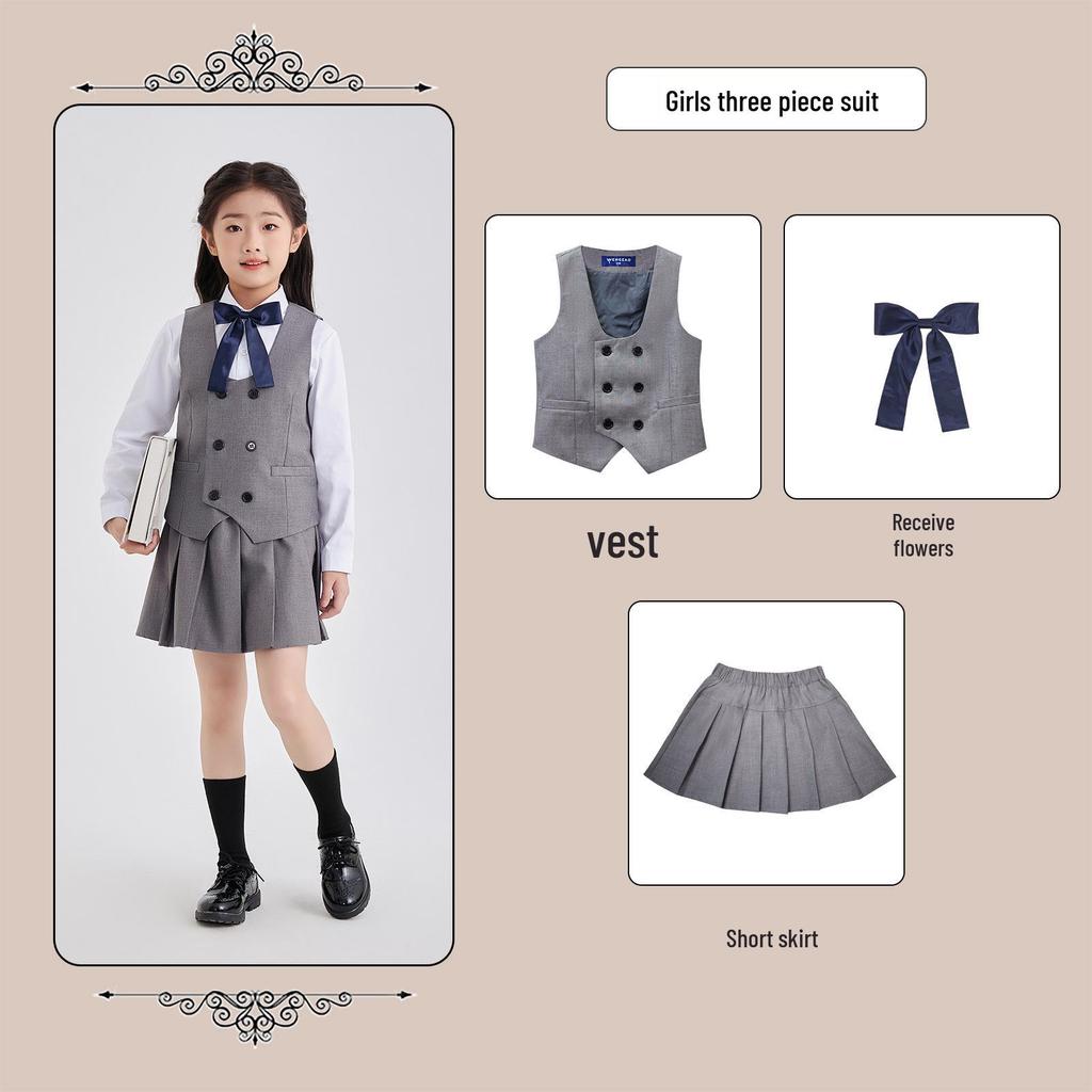 Children's Academic Style School Uniform Set: Primary School Vest & Kindergarten Short Sleeve for Back to School Photography