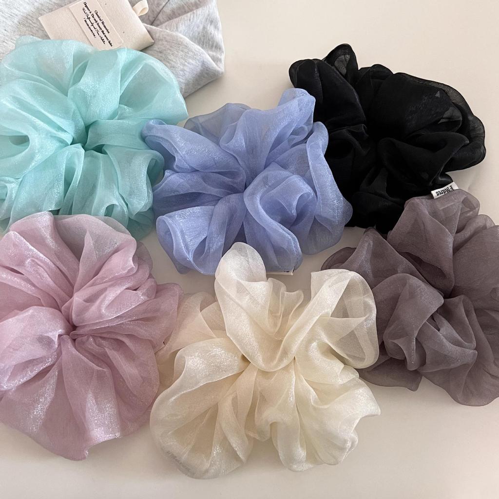 French Pearlescent Fairy Gauze Fluffy Scrunchie – Gentle, Versatile Hair Tie for a Lazy Low Bun