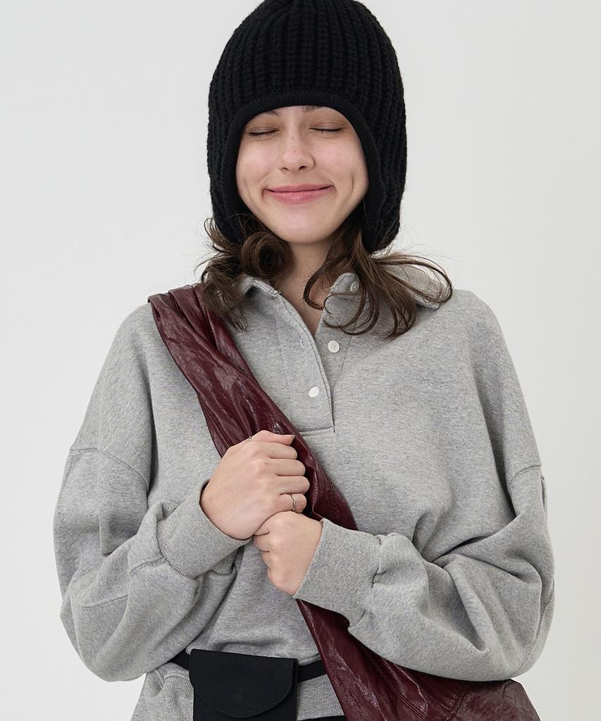 THE-ABON Snow Earflap Knit Charcoal