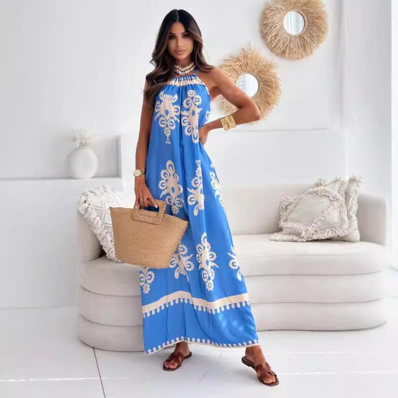 Dress summer women's new product European and American positioning flower printing suspender skirt