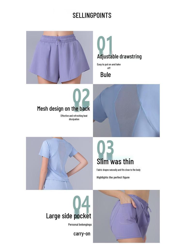 Women's Quick-Dry Yoga & Running Set - Loose, Slimming, Breathable, Short Sleeve Summer Fitness Apparel