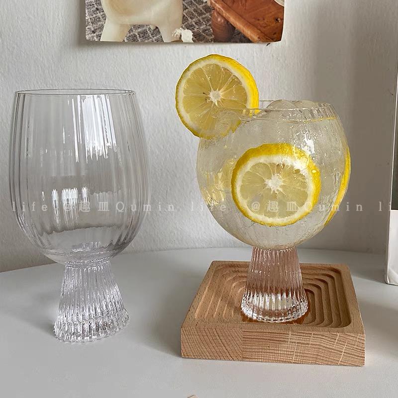Round Drum Water Cup Ins Style Glass Fat Round Cup Stripe Cute Milk Coffee Cup Simple French Drinking Utensils Desktop Ornaments