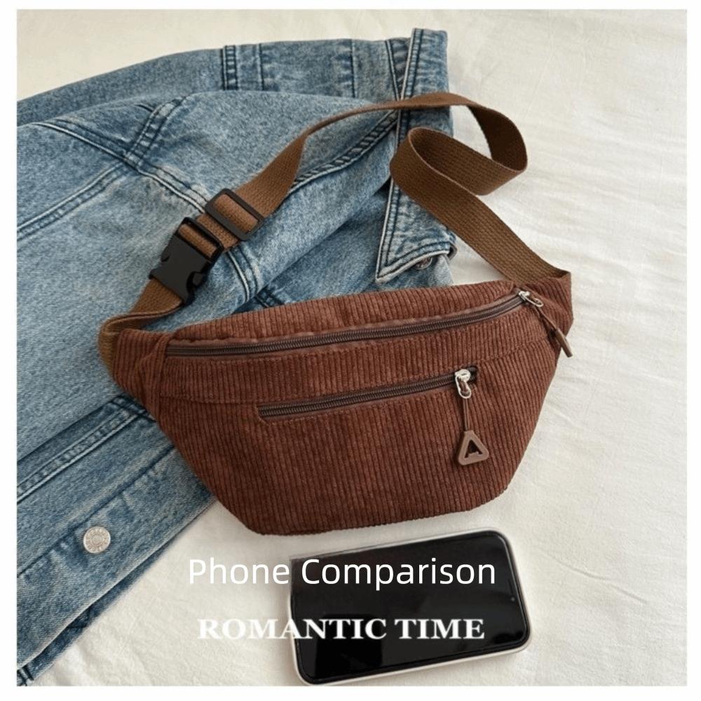 Modische Große Kapazität Hüfttasche Braun Cord Anti-Diebstahl Brusttasche Umhängetasche Damen