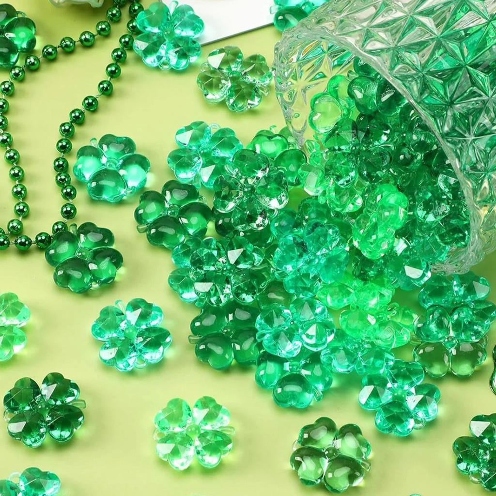 30/50PCS Green Acrylic Lucky Leaf Ornaments St Patricks Day Shamrock Decor Vase Filler Table Scatter