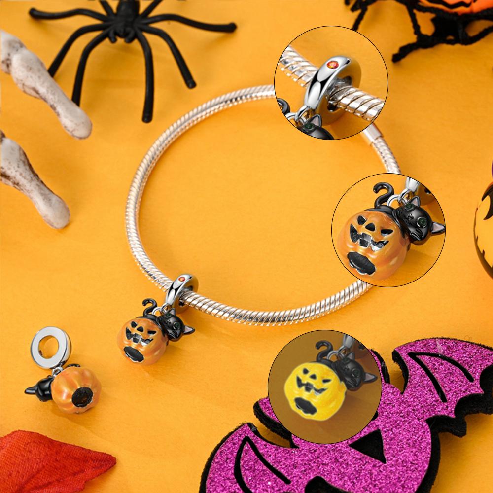 Copper Metal Charm Bead Components Luminous Pumpkin Skull Halloween Series Charm Bead Components Bead Components Compatible With Authentic Original
