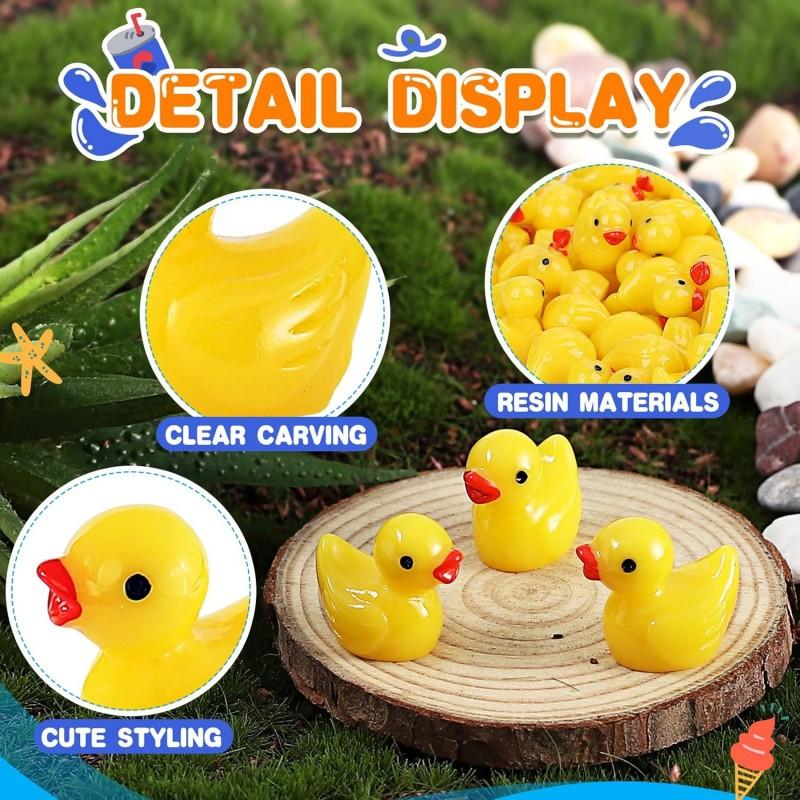 100/200 Pcs Mini Resin Ducks Bulk Tiny Ducks Set for Potted Miniature Decoration Garden Dollhouse Cake Decoration DIY Party Toys
