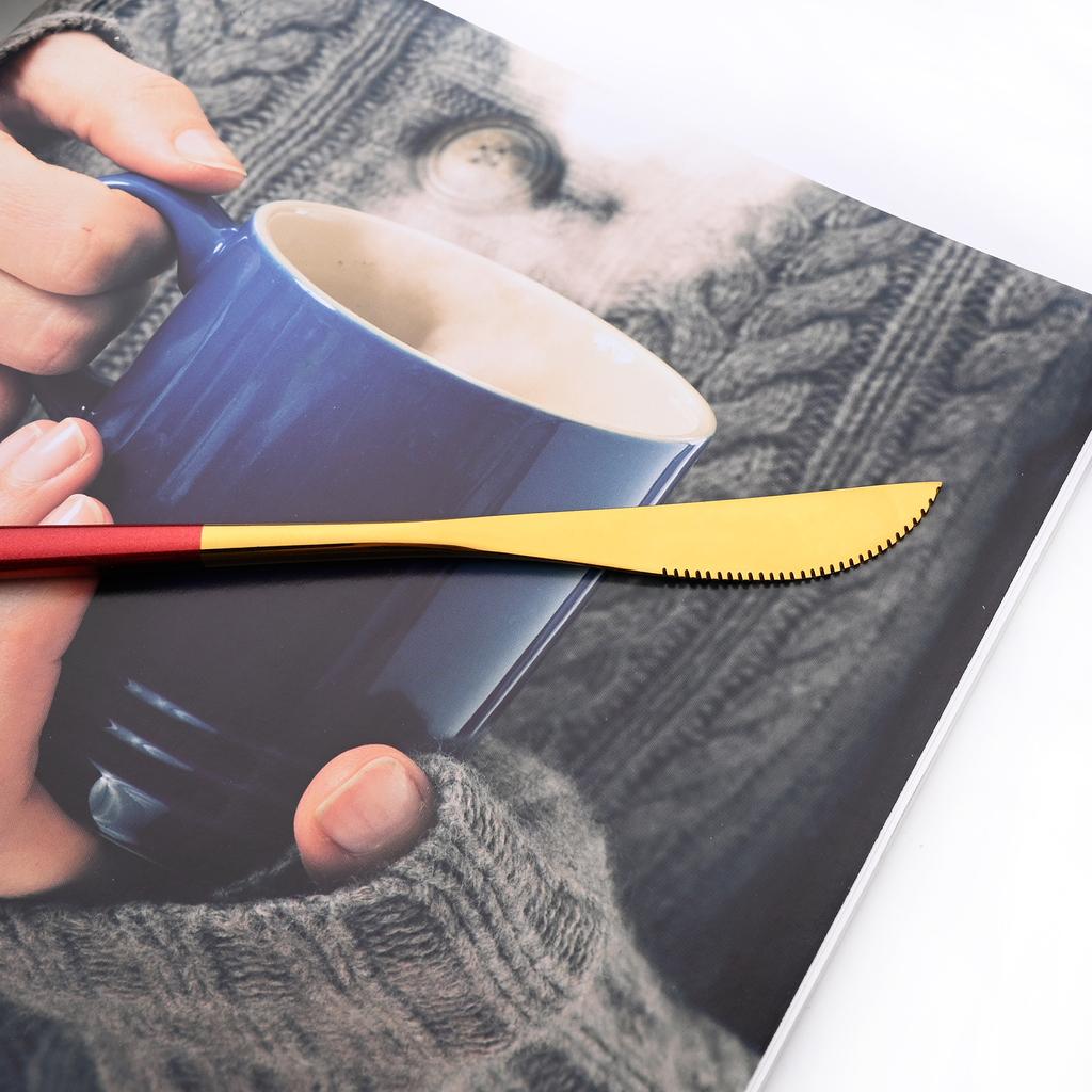 JANKNG 24pcs Tableware For 6 Red Gold Mirror Dinnerware Set Stainless Steel Cutlery Set Include Knife Fork Spoon Teaspoon