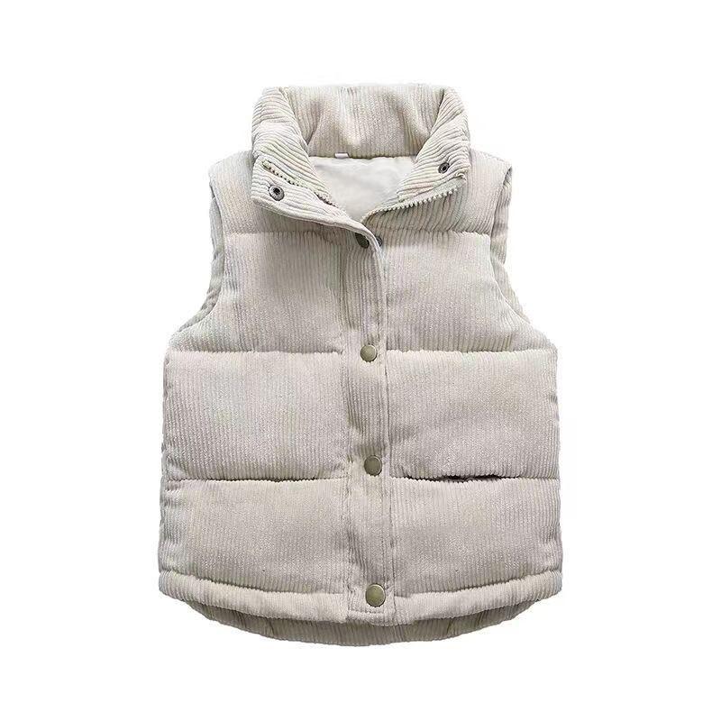Kids Padded Vest Boys Girls Corduroy Winter Outerwear Thick Cotton Lined Sleeveless Jacket Toddlers 3-8Y