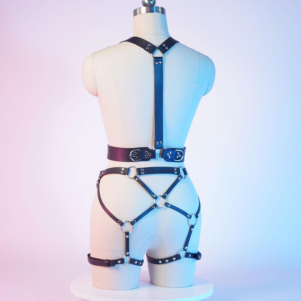 Ženy Sexy Body Postroj Pás Bdsm Bondage Spodní prádlo Podvazkový pás Kožené Spodní prádlo Gothic Fetish Clothing Festival Rave outfit