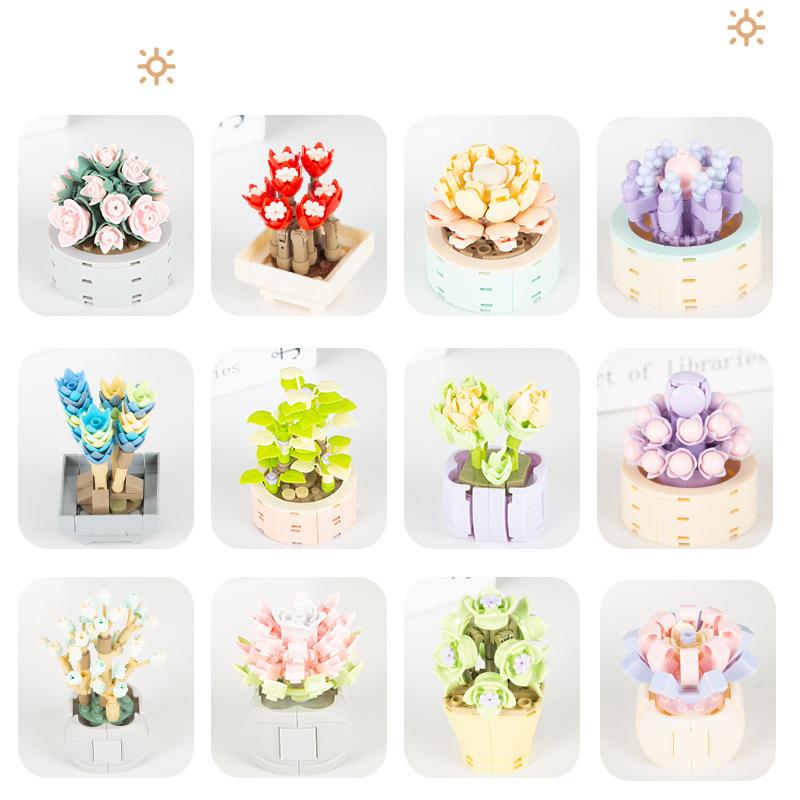 DIY MOC Potted Plants Succulents Cactus Gypsophila Bonsai Tree Gardens Romantic Building Blocks Model Bricks Kids Sets Kits Toys