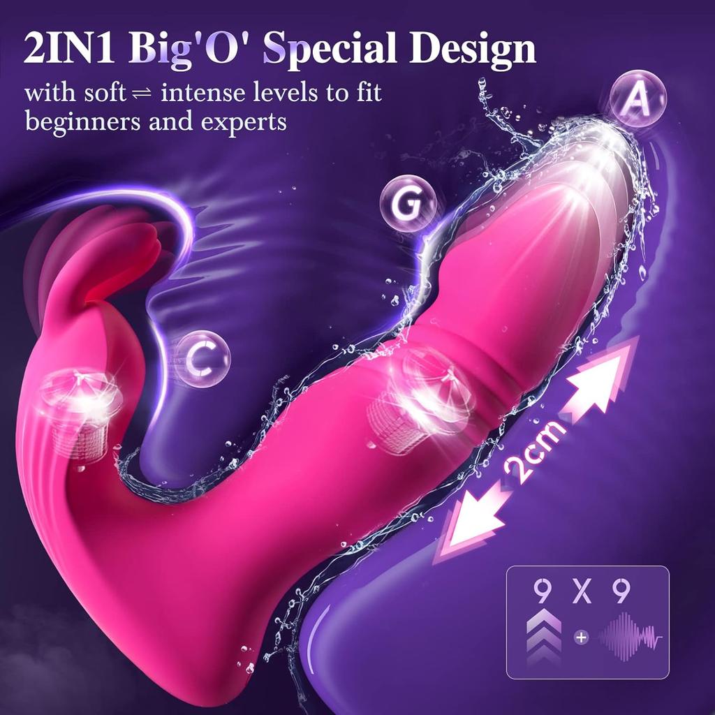 3 IN 1 App Remote Control Vibrator Wearable, Adult Toys with 9 Vibrators Bunny  9 Thrusting Dildo Ended Dildos