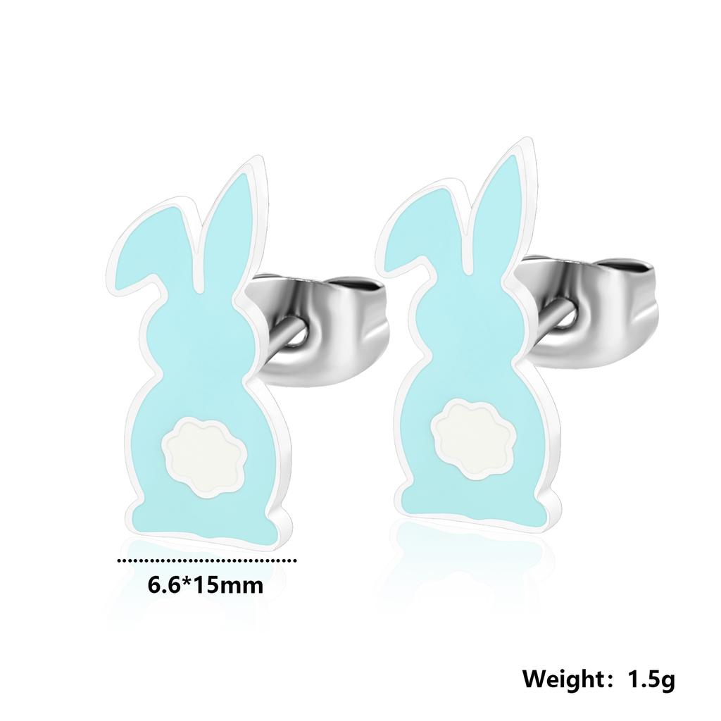 Cute Colorful Rabbit Stud Earrings for Children Girls Teenagers Jewelry Gifts Animal Small Piercing Drip-Oil Pink Rabbits Earing