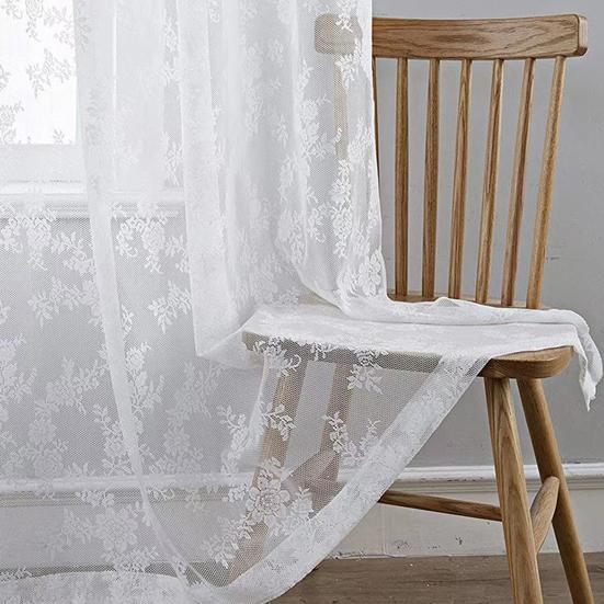 Spitzenvorhänge, Verdickte hochdichte transparente Vorhänge mit Blumenmuster, Wellenförmige Spitzen-Tüllvorhänge für Wohnzimmer, Schlafzimmer, Balkon, Weiches Licht