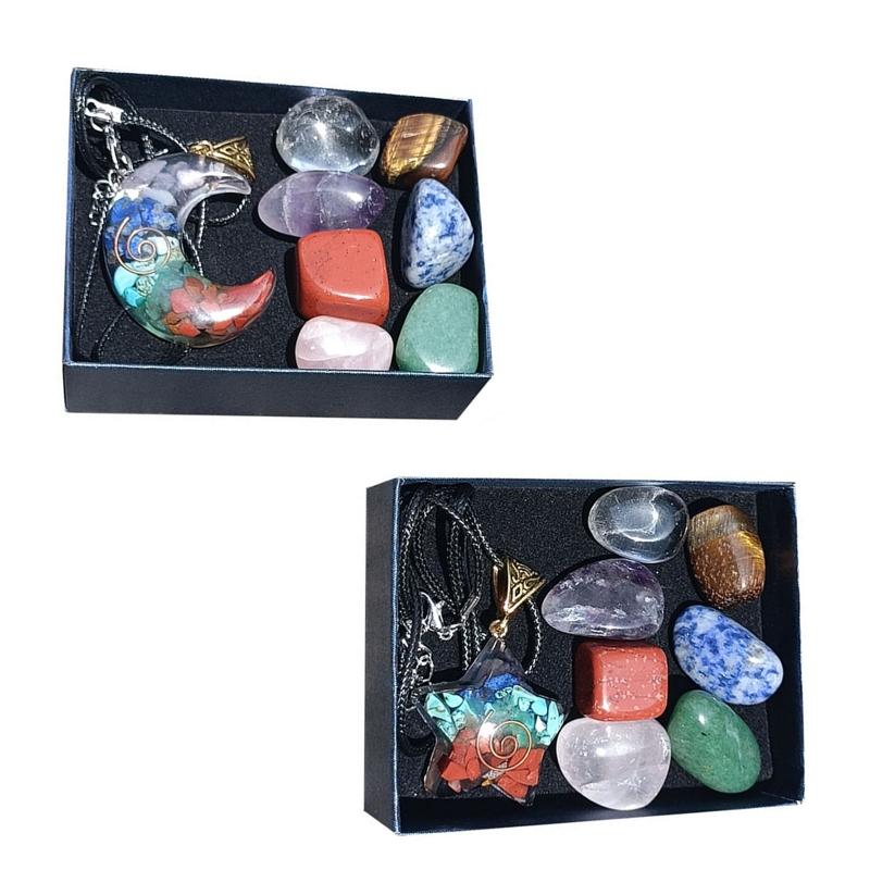 Crystals Healing Stones Set Spiritual Crystal Necklace Natural Energy Reiki Crystal Spiritual Gemstones Pendant Jewelry