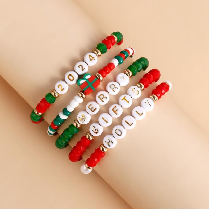 Stylish Bracelet Set for Women Christmas Celebrating Letters Wrist Chains Y2K  Exquisite Beaded Bangle Charm