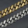Pvd 18k Gold Color Hip Hop 11MM 15MM 19MM Width 316 Stainless Steel with Two Rows Rhinestone Iced Out Cuban Link Chain Bracelet