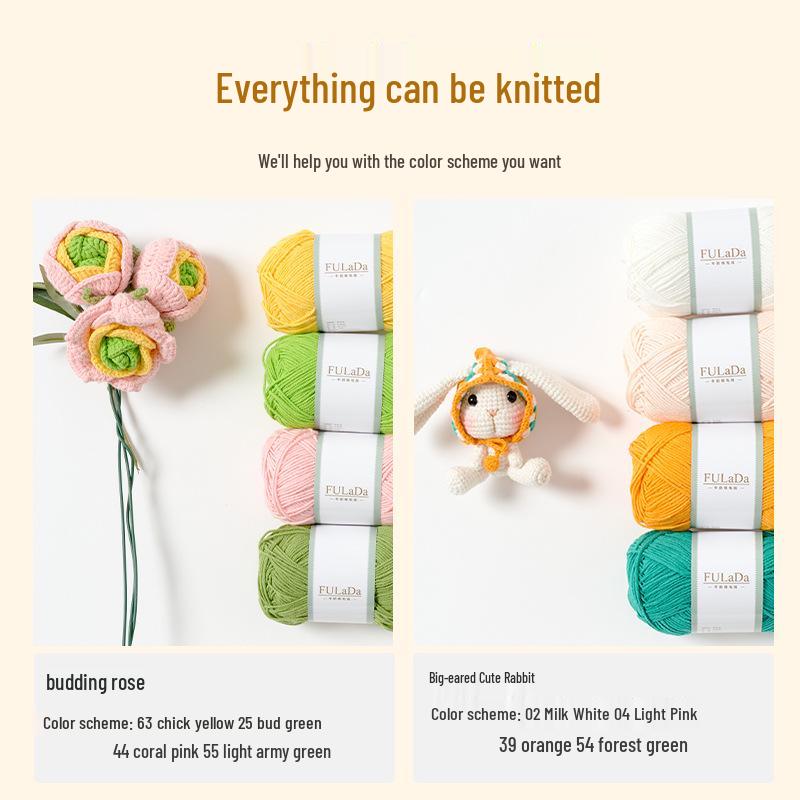 Baby 4-fädig gekämmte Milchbaumwollgarnknäuel zum Handstricken & Häkeln - DIY Puppe, Pullover, Schal Materialpaket