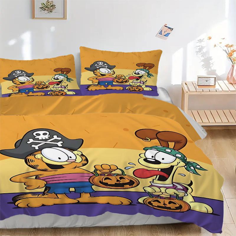 Set Biancheria da Letto Halloween Garfield e Odie 3 Pezzi, Include, Senza Imbottitura, Morbido e Confortevole per Camera da Letto di Casa.H044