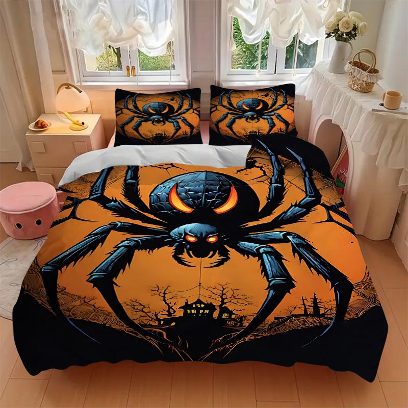 3pcs Spider Web Duvet Cover Set - Includes 1 Duvet Cover and 2 Pillowcases, No Quilt Core, All-Season Home Decor Yy251111025
