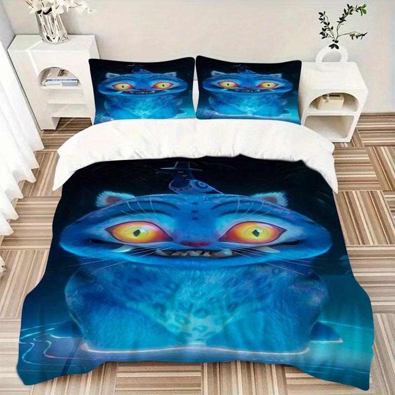 

3pcs Blue Cat Bedding Set Down Comforter Cover and Pillowcases, Suitable for Guest Room Home Decoration All Seasons(No Insert) S0819031 135x200cm