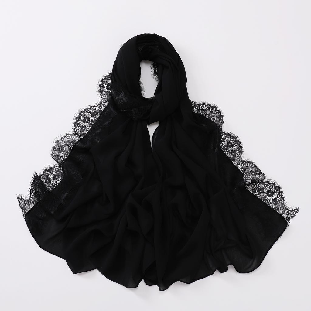 Luxury Lace Chiffon Hijabs Woman Muslim Scarf Shawls Solid Ladies Party Shawl Wraps Islamic Turban Female Headscarf Ramadan