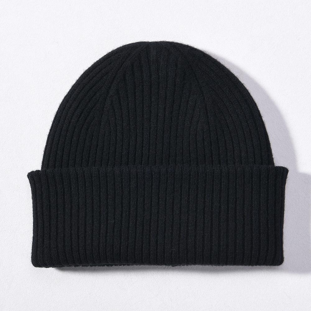 Solid Color% Wool Knitted Hat Classic Striped Double-layer Warm Autumn and Winter Men's and Women's Versatile Wool Hat