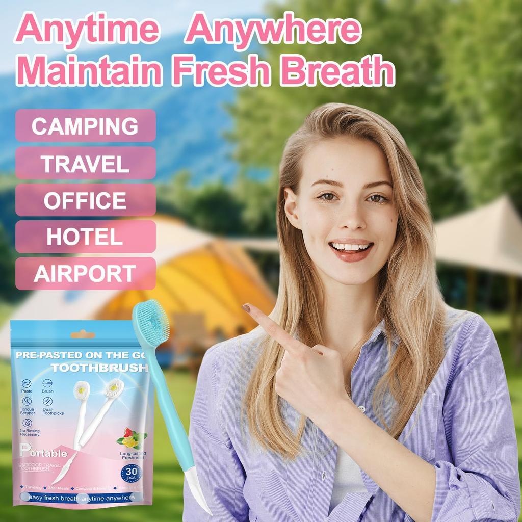 5-in-1 Portable Toothbrush with Tongue Cleaner & Double Toothpick (30-Pack)