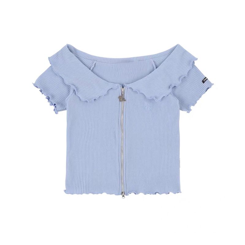 

Zhang Yuanying Celebrity Same Style Niche Style Sweet Short Strapless off-Shoulder Top Women s Short-Sleeved T-shirt 2025 Spring and Summer Wear Light blue S