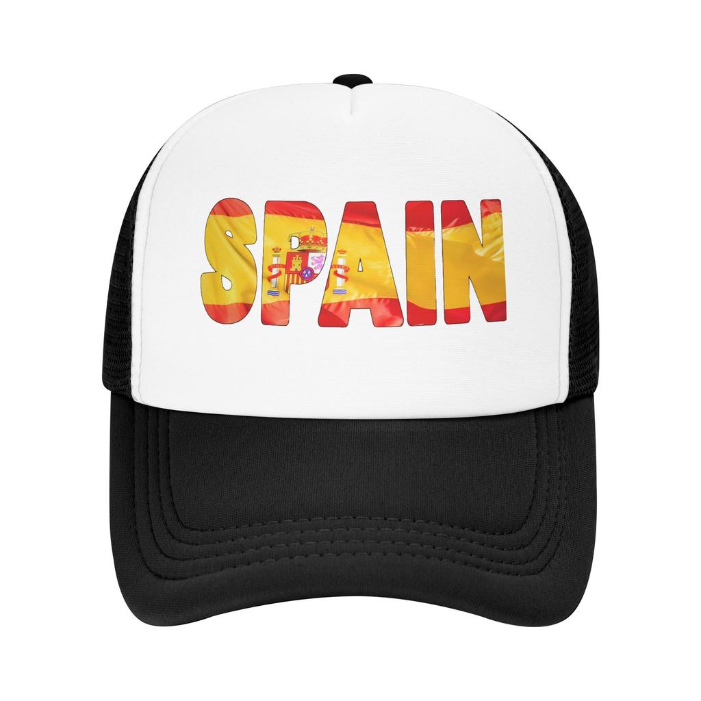 SPAIN Flag Sun Hats Trendy FeUnisex Unisex Mesh Trucker Hat Breathable Print Outdoor Gym Snapback Cap Gift Idea