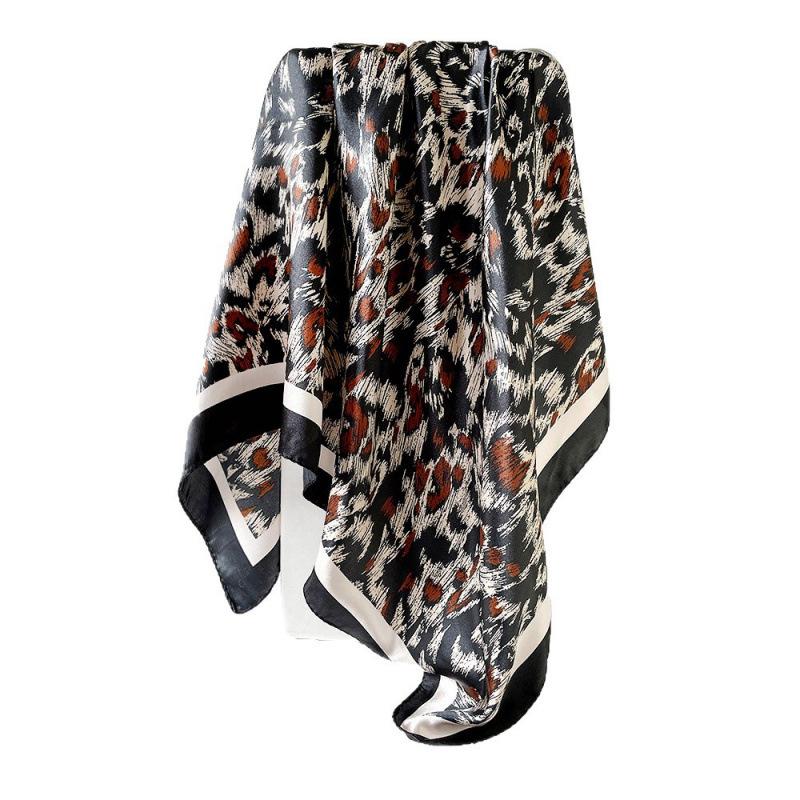 New leopard-print silk scarf, 90cm square, shawl, headscarf, faux silk satin scarf