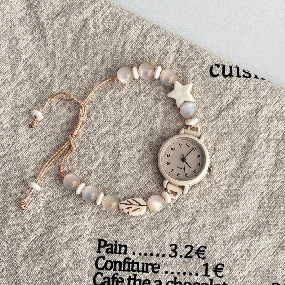Armbanduhr mit Perlen Verstellbare Quarzuhr Neue Armbanduhren Damen Mädchen