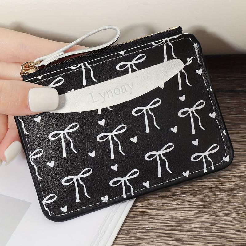 Trendy Simple Bow Coin Bag Ultra-Thin Credit Card Holder Zipper Wallet Cute Lightweight Money Change Pouch Birthday Gifts
