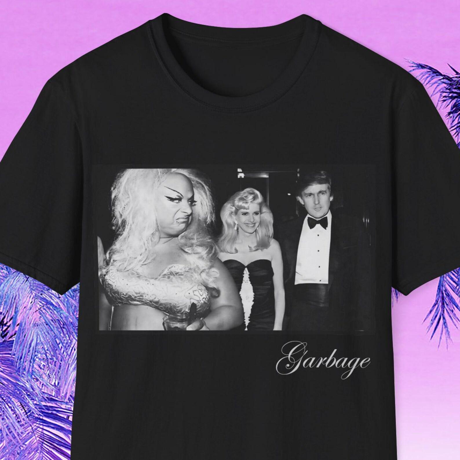 Divine meets Trump Shirt Garbage Edition | Anti-Trump Satire Tee | Divine Ivana Donald Drag Icon Graphic T-Shirt Light Text S
