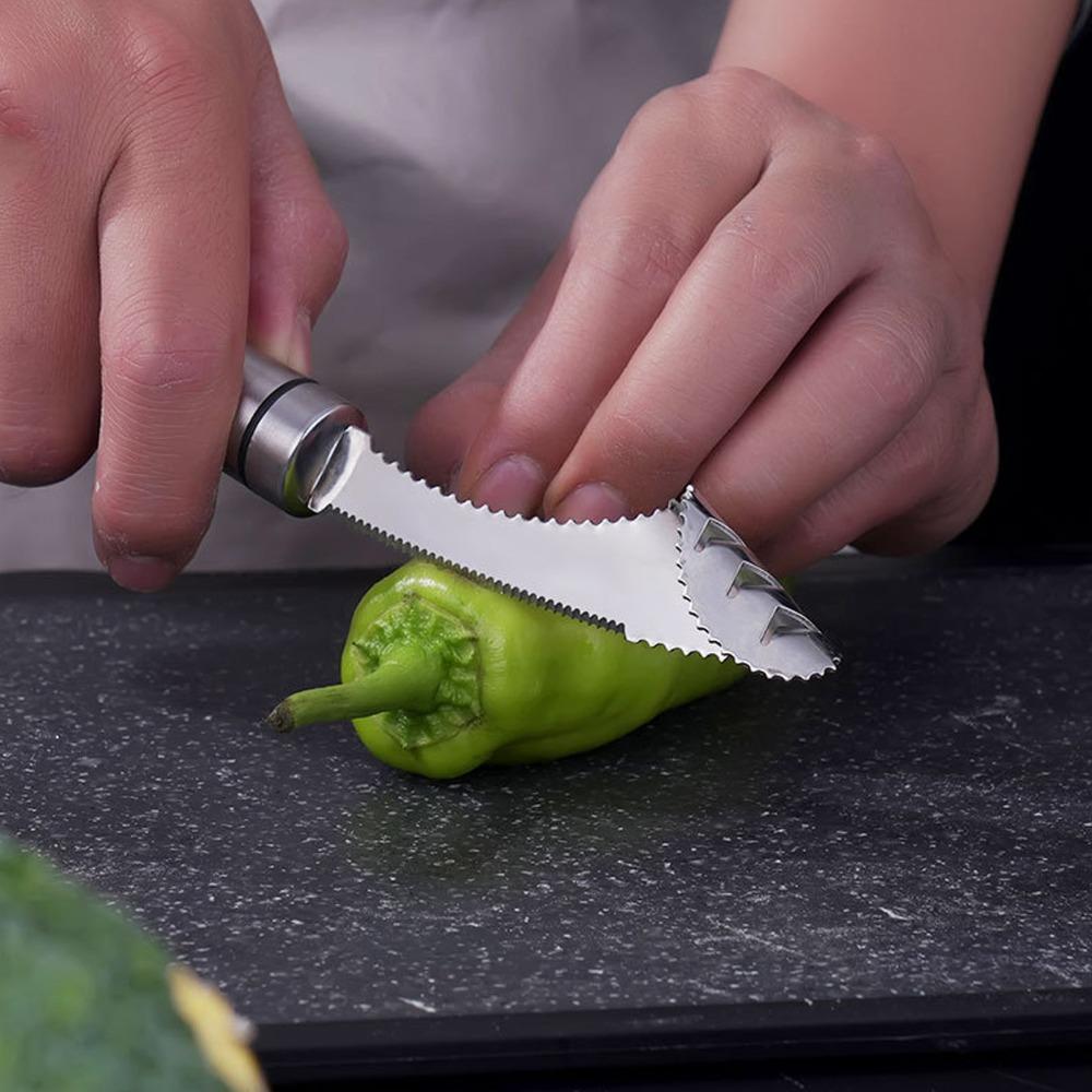 2PCS 304 Stainless Steel Peppers Corer Serrated Slice Non‑slip Handle Fruit Corer 2 in 1 Efficient Seed Remover Slicing