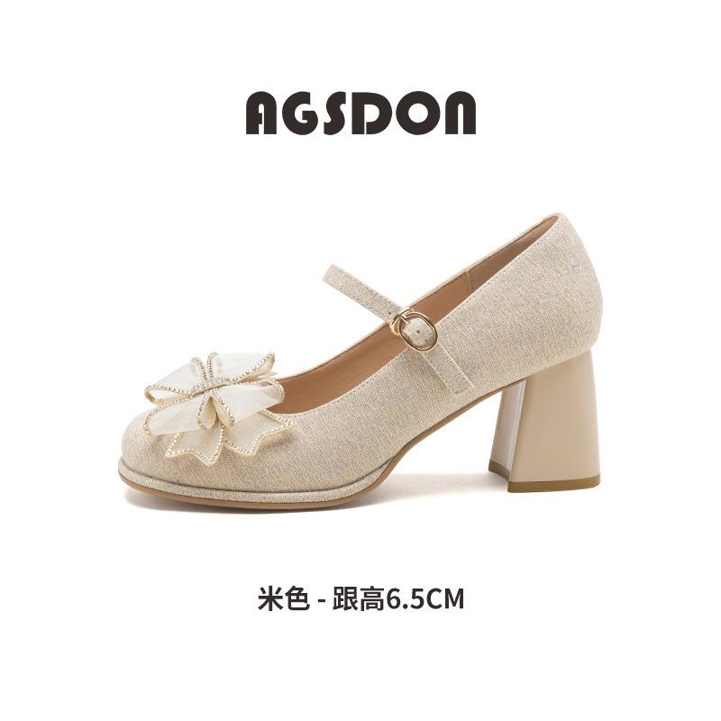 Augustine Mary Jane Women's Shoes 2025 New Summer French High Heel Small Leather Shoes Thick Heel Shallow Temperament Single Shoes