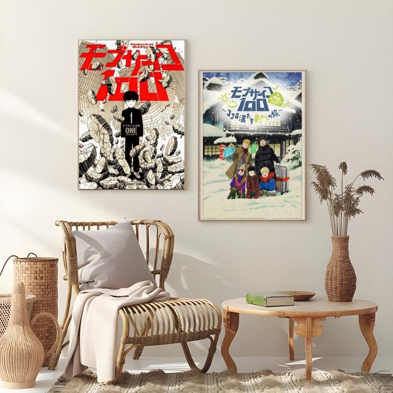 M-Mob P-Psycho 100 Anime Cartoon Retro Poster Sticky Wall Art Printing Waterproof Home Living Bed Room Bar Aesthetic Decor