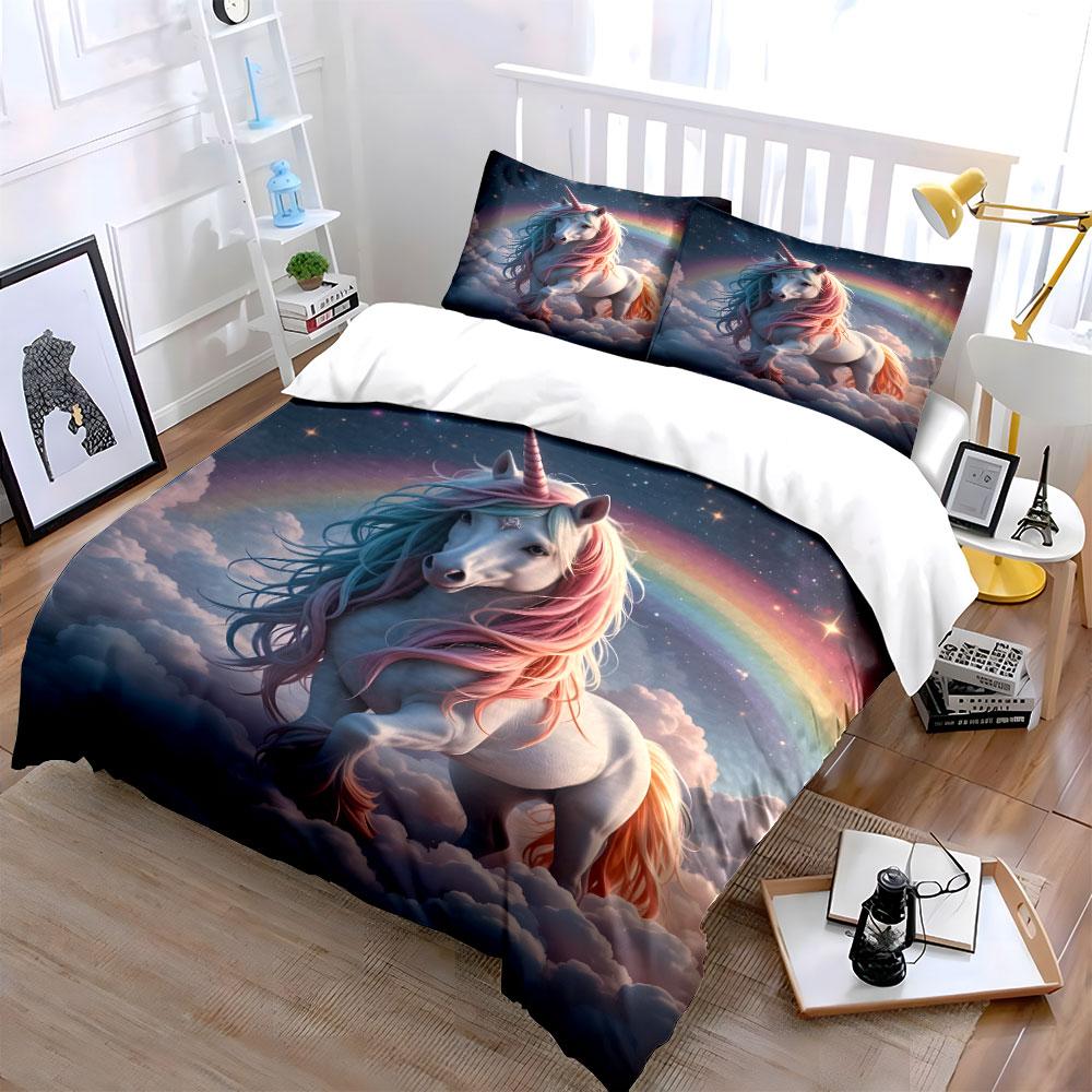 """Einhorn Wolken Dekorationsset" Weiches hautfreundliches Bettwäscheset Enthält 1 Bettbezug und 2 Kissenbezüge Geschenk"""