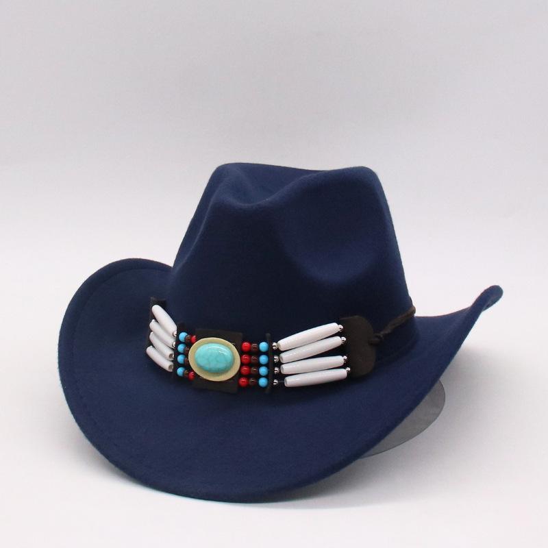 Western Cowboy Hat Simple Woolen Top Hat Retro Chain Ethnic Style Men'S And Women'S Jazz Hat